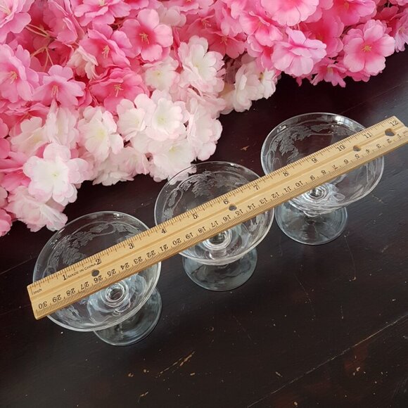 3pc Bohemia Crystal Etched Thistle Coupe Champagne or Sherbet Glasses - Picture 5 of 9